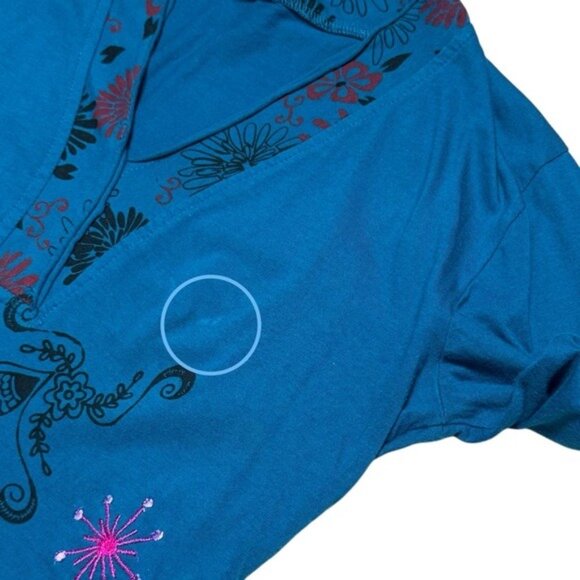 Unbranded Blue Floral Embroidered Bell Sleeve Top Artsy Bohemian Peasant M - Picture 9 of 12